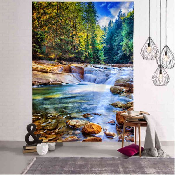 Tapestry Forest Flow Tapestry 3D Beach Towel Waterfall Landscape Beautiful Pain