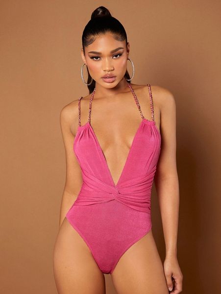 

bae chain detail tie back bodysuit v1k8#, White