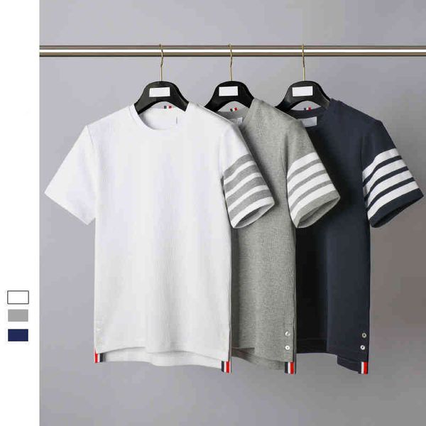 

brand tb tee new waffle casual fashion short sleeve yarn dyed round neck t-shirt men's and women's spring and summer t-shirt casua, White;black