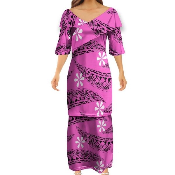 

big size 7xl hawaii polynesian tribal lady v-neck puletasi dresses retro style customized on demand puletasi dress couples dress 220706, White