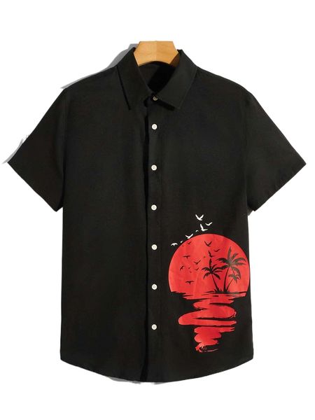 

men sun & palm tree print shirt o5he#, White;black