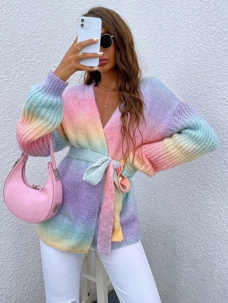 

drop shoulder colorblock self belted cardigan k9jl#, White;black