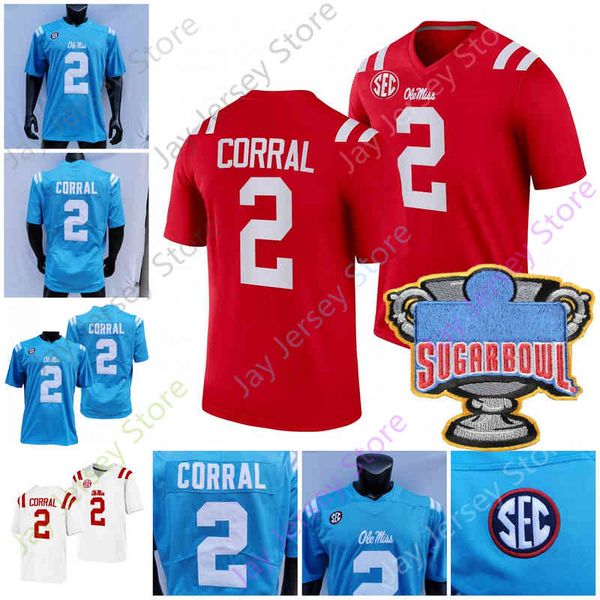 

ole miss rebels football jersey ncaa college matt corral sugar bowl patch red baby blue white size s-3xl all stitched youth men, Black
