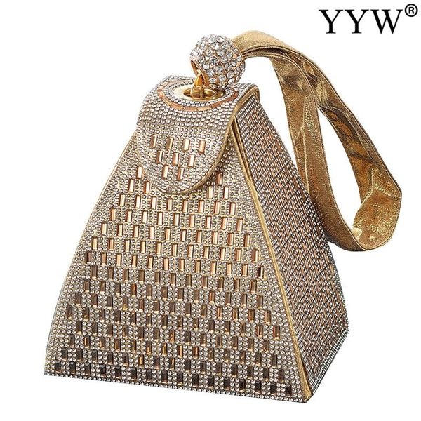 

pyramid shapesmall clutch with gold rhinestones evening bags luxury bridal clutches formal party dress purse 220809