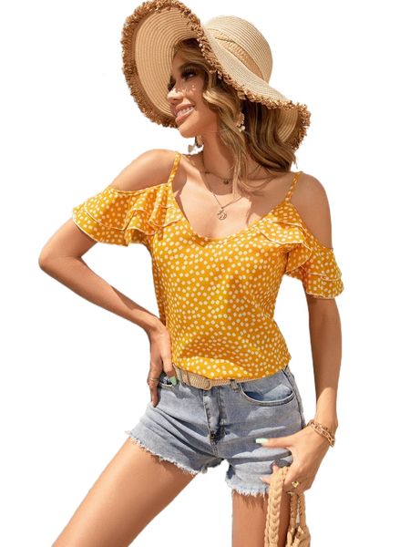 

ditsy floral cold shoulder blouse s8tw#, White