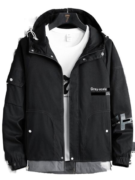 

men letter graphic stitching drawstring hooded coat without tee o1ja#, Black;brown