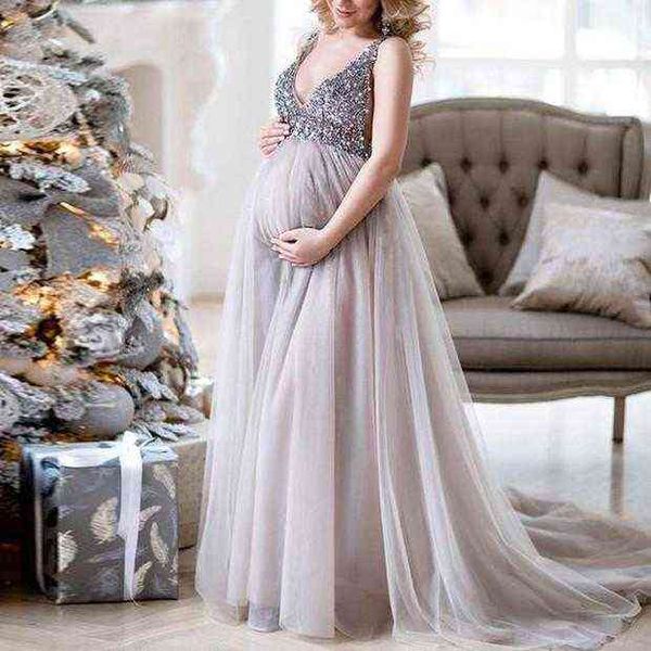 

maternity shoot dress sequins tulle pregnancy pgraphy dresses sleeveless maxi gown for pregnant women long p prop g220418, White