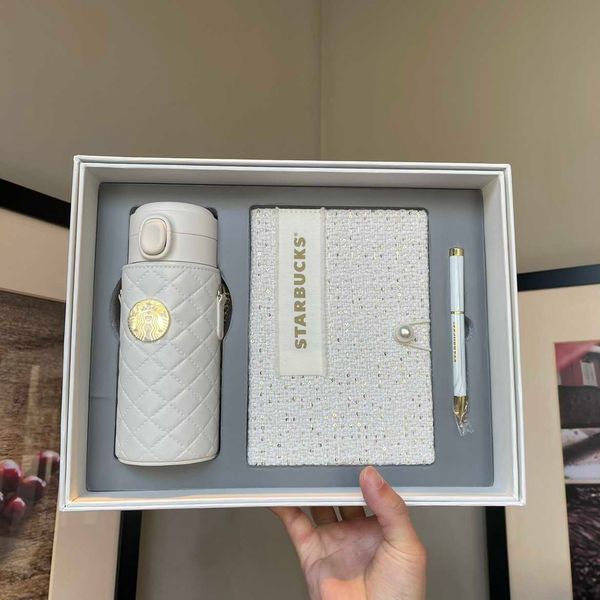 

2021 starbucks cup summer new pure white thermos cup notebook set 355ml