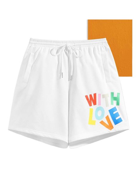 

x chromoeye letter graphic slant pockets drawstring waist shorts n8gf#, White;black