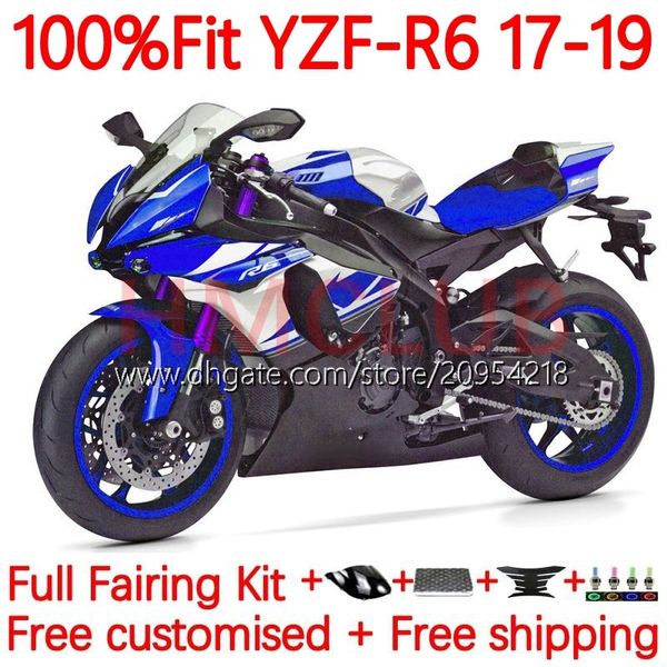 Yamaha için enjeksiyon kalıp kaplamaları YZF-R6 YZF600 YZF R6 R 6 600 CC 17-22 GÜNEŞ 28NO.14 YZFR6 17 18 19 20 21 22 YZF-600 2017 2018 2019 2020 2021 2022 OEM Vücut Beyaz Mavi