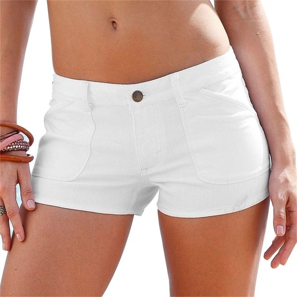 

women low waisted solid color white short mini jeans shorts ropa mujer ladies casual breathable short pants for summer beach 210306, White;black