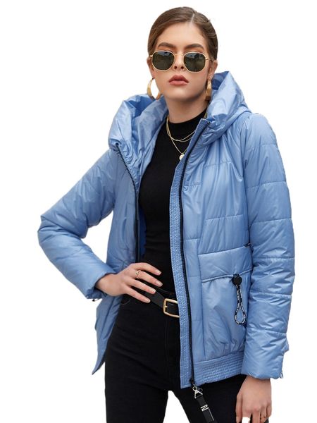 

hailuozi zip up drawstring hooded puffer coat w5r6#, Black
