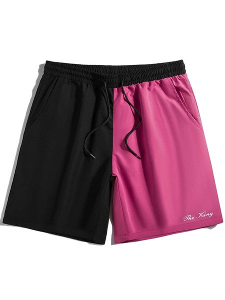 

men two tone letter graphic drawstring waist shorts n6rl#, White;black