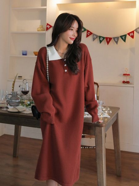 

dazy contrast polo neck drop shoulder sweater dress 375u#, White;black