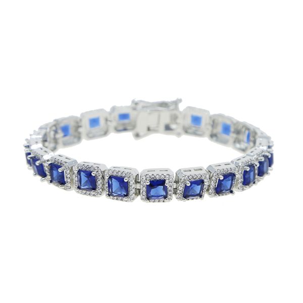 5 мм Sqaure Sapphire Cubic Zircon асфальтированная теннисная цепь браслет с посеребренным хип-хоп доверие для женщин мужчин мальчик панк новых стилей оптом