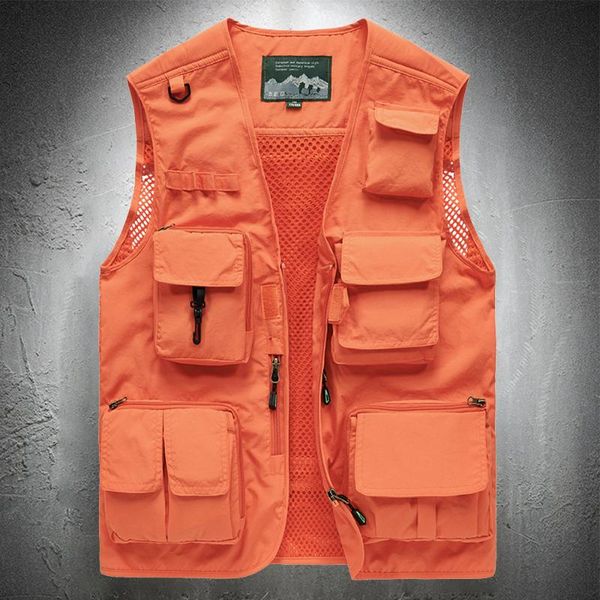 

men's vests mesh vest jacket men summer fishing outdoor hiking trekking coat with pockets breath cool thin lightweight coats, Black;white