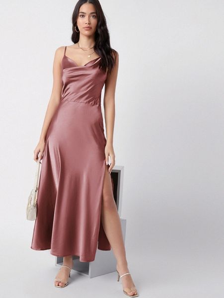 

club split thigh satin cami dress g43i#, Black;gray