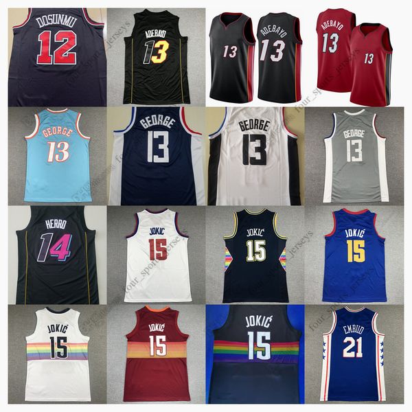 

retro mitchell and ness basketball jerseys 12 dosunmu 13 bam ayo adebayo george tylerpaul herro 15 jokic 21 joel nikola embiid lillard green, Black;red