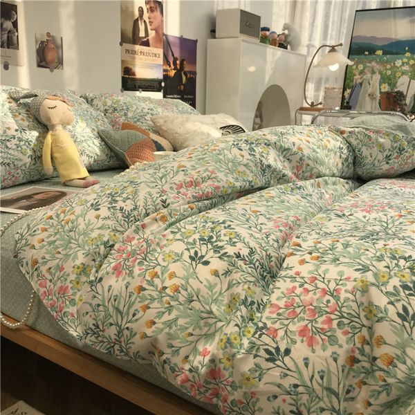 Yeni% 100 pamuklu 4pcs yatak seti lüks ev tekstil yatak keten çiçek yorgan kapak yatak sayfası yorgan kapağı yastığı yumuşak 200x230cm