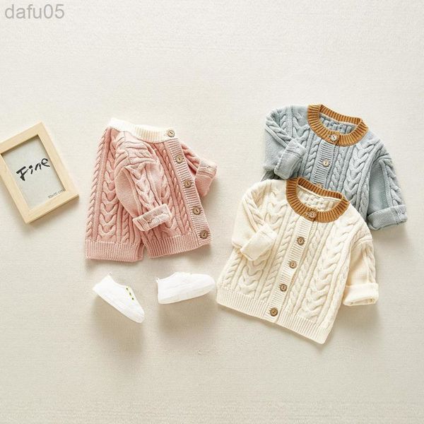 

autumn newborn baby boys girls sweater jackets cotton knitted solid vest button jacket boys girls baby outfit l220803, Blue