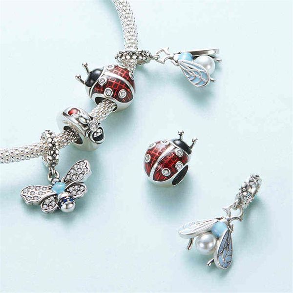 

woman fine jewelry animal pendant bee charm ladybug beads fit pandora bracelet diy sterling silver 925 necklace charms making223e