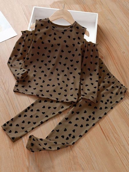 

toddler girls heart print cold shoulder & leggings she, White