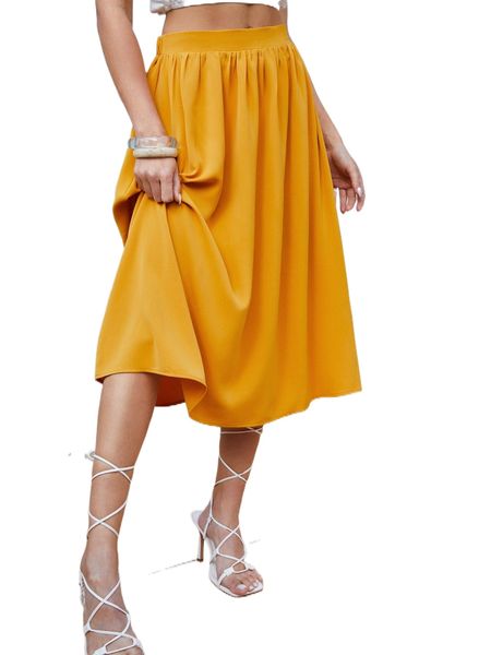 

solid elastic waist flared skirt z6vg#, Black