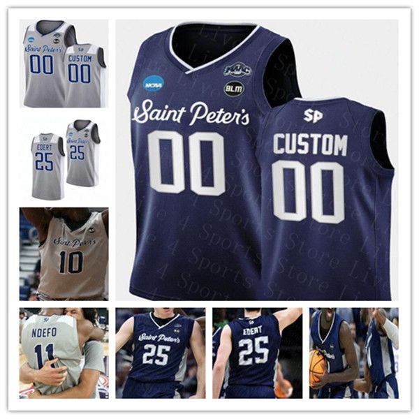 

Custom College Saint Peter's Peters Peacocks SP Basketball Jersey KC Ndefo Doug Edert Daryl Banks III Fousseyni Drame Clarence Rupert Oumar Diahame Jaylen Murray, Man grey