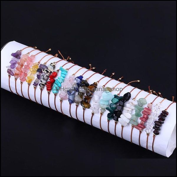 Bracelets de charme jóias gem natural gemas de cascalho bracelete irregular de cristal miçangas de corda Bracel dhnv0
