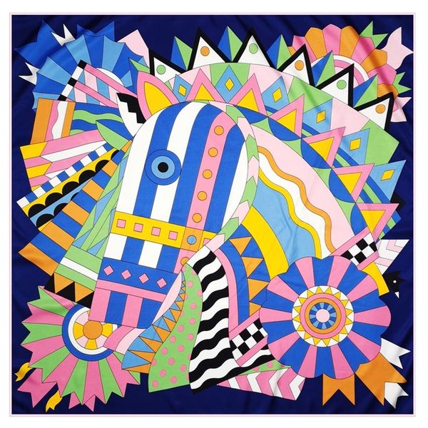 

manual hand rolled twill silk scarf women celebration horse print square scarves echarpes foulards femme wrap bandana hijab 90cm 220704, Blue;gray