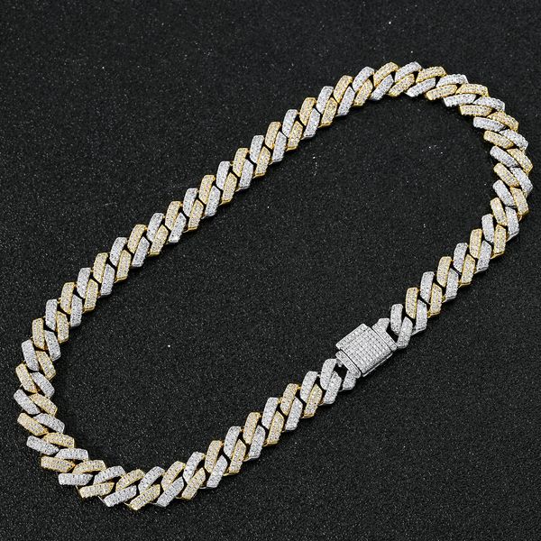 

fashion hip hop necklace men designer bracelet 14mm cuban link chain necklaces 16/18/20/22/24inch rapper diamond chains double color zirconi, Silver
