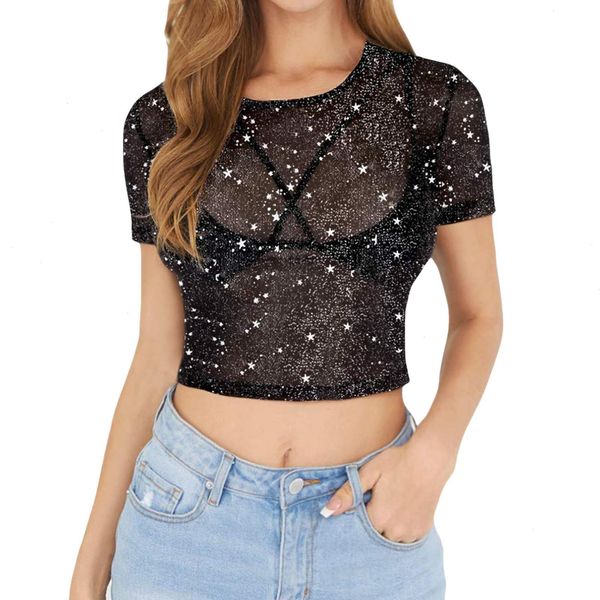 

women t-shirts fashion perspective short sleeve seamless arm shaper mesh camisetas de mujer vetement femme, White