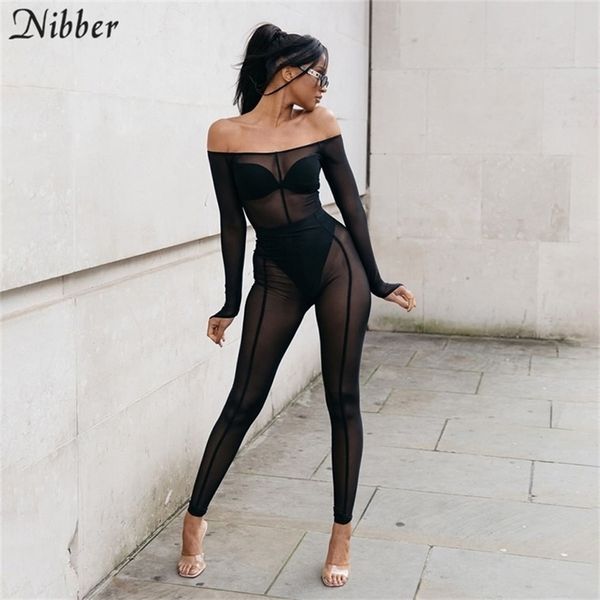 

nibber body bodysuit seethrough mesh longsleeve twopiece set summer slash neck high waist leggings bar carnival outfit t200603, White