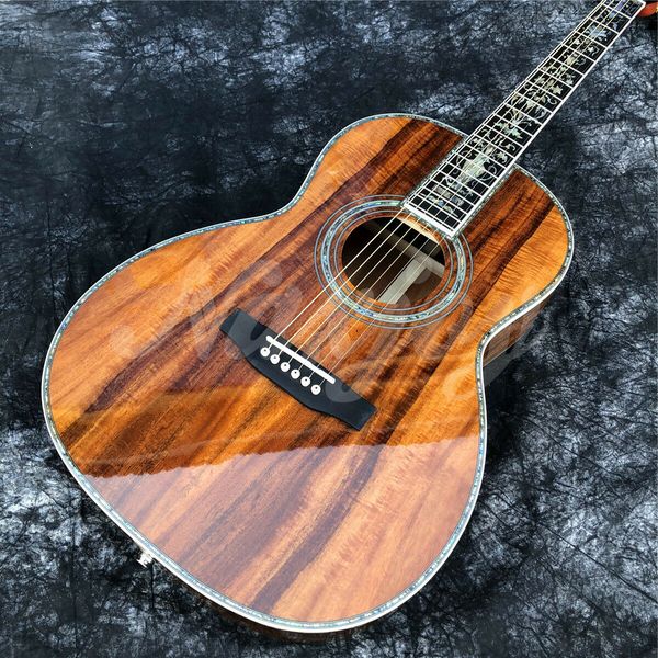 

39" all koa wood ooo type acoustic guitar abalone inlays ebony fingerboard