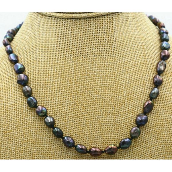 

natural 7-8mm black akoya cultured large pearl baroque pearl necklace 18&quot, Silver