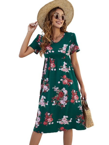 

floral print smock dress a9o6#, Black;gray