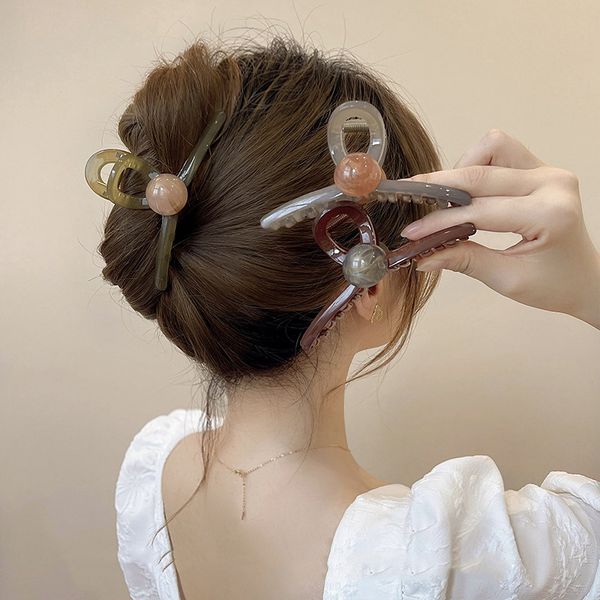 

south korea dongdaemun geometric planet circle barrettes back head updo shark clip grip trend creative hair accessories for women, Slivery;golden