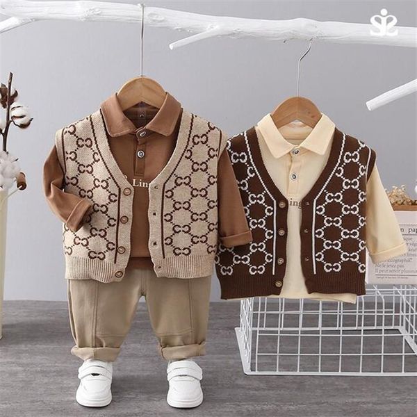 

kids clothing sets boys girls tracksuits suit letter stripe grid print 3pcs designer cardigan lapel shirt sweater pant suits sport2459, White