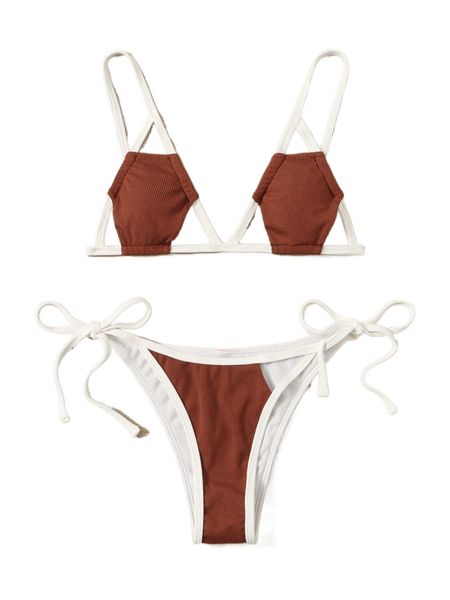 

rib cut-out micro triangle bikini swimsuit 33on#, White;black