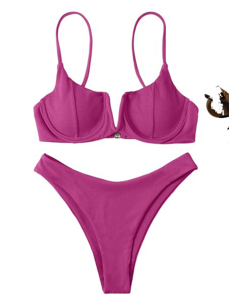 

rib v wired underwire bikini swimsuit o9b0#, White;black