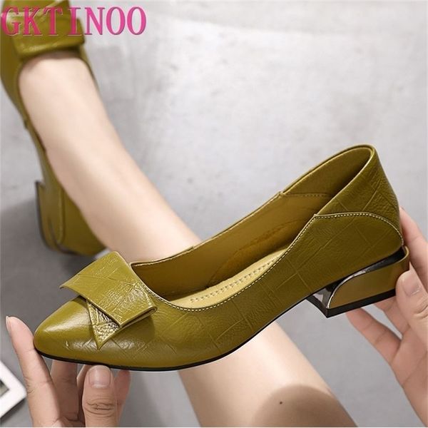 

gktinoo brand shoes thick heel ladies pumps genuine leather pointed toe colorful square heels party handmade women 220617, Black