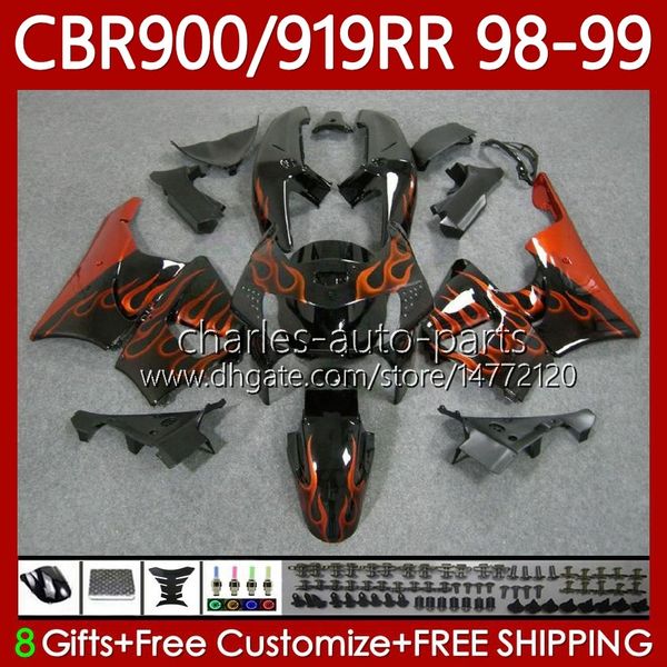 Orange Flammen Body Kit für HONDA CBR919RR CBR 919RR 900RR CBR919 CBR900 RR 1998 1999 Karosserie 127No.101 900CC 919CC CBR900RR 98-99 CBR 900 919 RR CC 98 99 ABS OEM Verkleidung