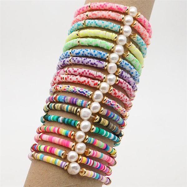 Polímero de argila de polímero colorido Bracelete de argila de argila natural Bracelete de pêra de pêra de pérola Jóias de designer da mulher Bracelets sul -americanos para meninas adolescentes férias de praia férias