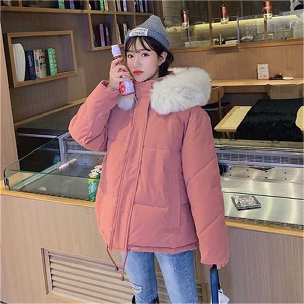 

padded jacket thick and versatile collar fur collar windproof comfortable warm loose and casual 211120, Black