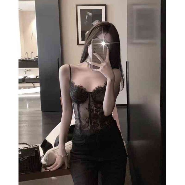 

women's tanks camis 2022 lace fishbone shoulder exposed navel short suspender vest women 2c3v, White