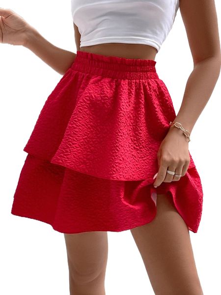 

paperbag waist two layer hem skirt o6vp#, Black