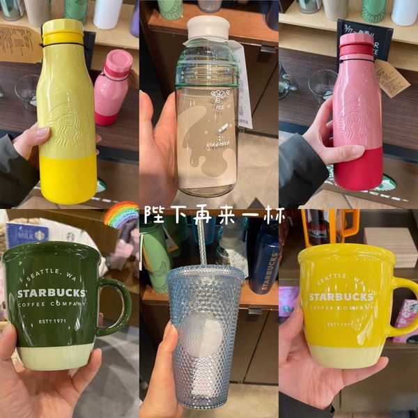 

japan starbucks cup 2021 anniversary lake water blue glacier blue army green durian cup straw cup