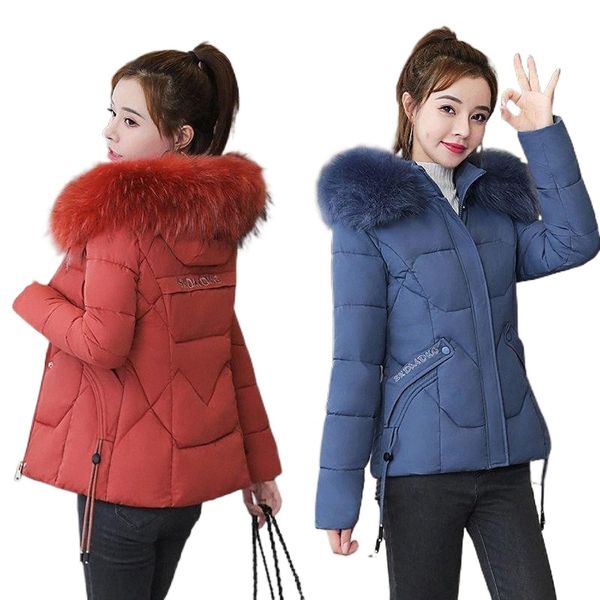 

women's down & parkas 2021 winter women jacket thicken fur collar hooded overcoat female cotton padded coat warm outwear 13pc#, Black