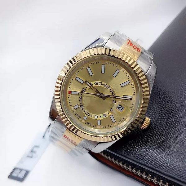 

men's sapphire lens waterproof watch luxury watchsc a goods 41mm triangle pit bezel gold dial watch 2813 automatic mechanical date stai, Slivery;brown