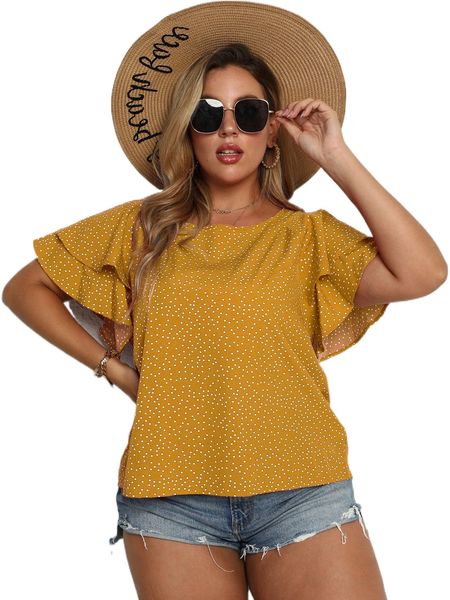 

plus polka dot butterfly sleeve blouse k6xv#, Black
